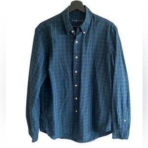 men's Ralph Lauren green blue plaid long sleeve shirt large